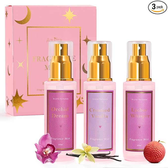 Azulfra Body Spray for Women 3 Pack, Fragrance Mist Gift Set, Travel Size Each 60ml, Vanilla Orchid Lychee