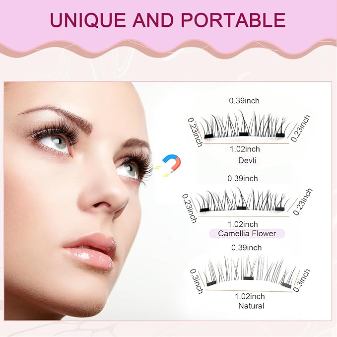 Meylora Magnetic Eyelashes with Applicator Natural Look, Reusable Eyelashes Magnetic Lashes, No Glue Needed Wispy False Lashes Kit Easy to Wear and Remove (Camellia+Devil+Simple)