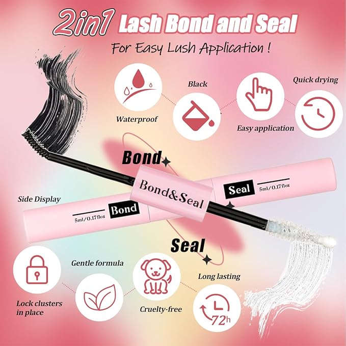 DNSGOOR DIY Lash Extension Kit 727Pcs Lashes Clusters with Bottom Lashes Lash Bond and Seal Glue Remover Lash Shampoo Cleansing Brush Headband Wristband Tweezers Eyelash Brush Applicator