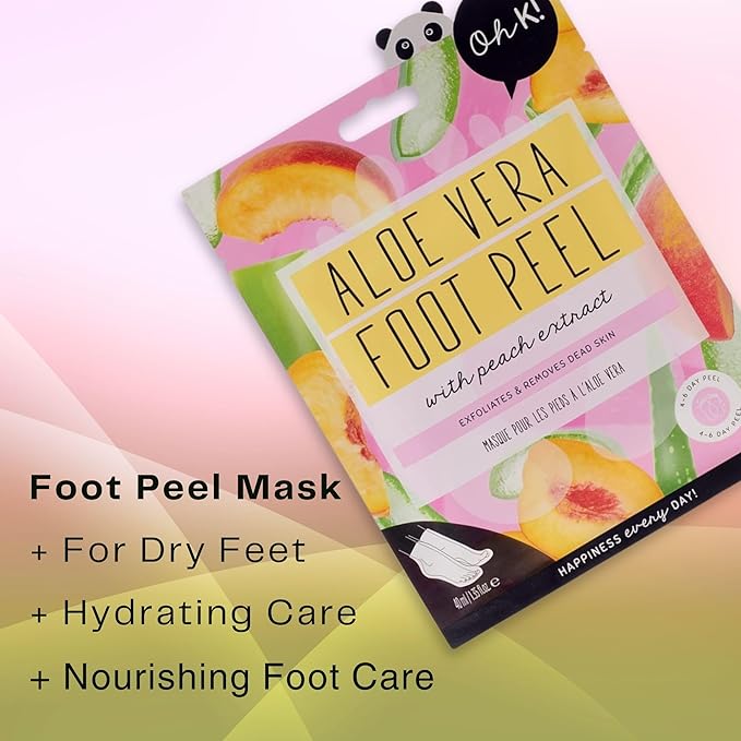 Oh K! Foot Peel Mask - Aloe Vera - Foot Peeling Mask for Dry Feet and Cracked Heels - Feet Exfoliant with Aloe Vera and Peach Extracts - 1 Pair (Pack of 2)