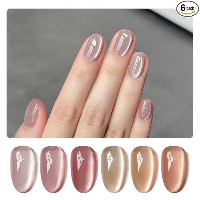 GAOY Jelly Pink Silver Cat Eye Gel Nail Polish Set with Magnet for Holographic Glitter Cat Eye, Salon Gel Manicure and Nail Art DIY at Home