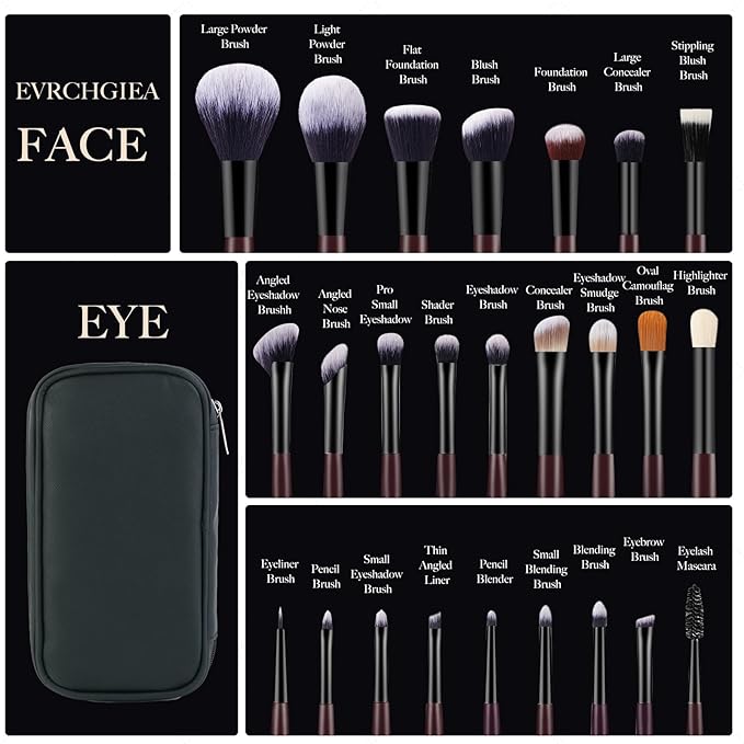 Professional Makeup Brush Set, 25Pcs Powder Foundation Blush Eyeshadow Brushes with Travel Case. All in One Brush Set, Soft Synthetic Vegan & Cruelty-Free(black)