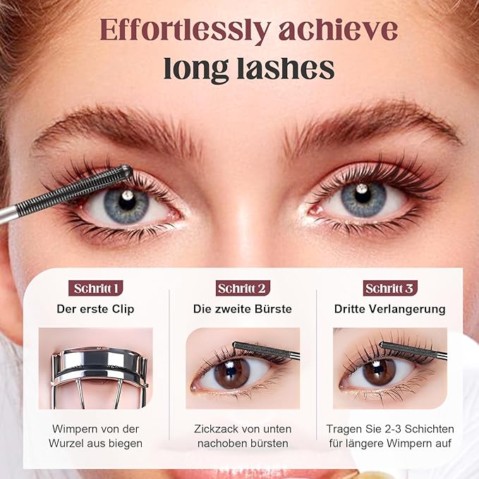 Eyelash Primer Wand Mascara,Waterproof Quick Drying Curling Mascara,Long-Lasting Non-Smudged Magic Tubing Mascaras for Daily Makeup (Black/2pcs)