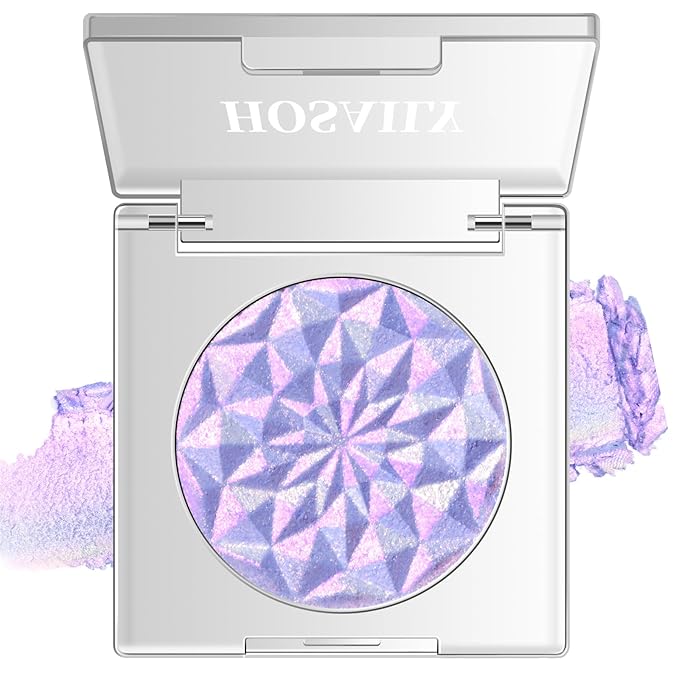 HOSAILY Chameleon Purple Blue Glitter Eyeshadow, Duochrome Color Shifting Metallic Lavender Eyeshadow, Holographic Sparkling Pink Inner Corner Iridescent Shimmer Eye Highlighter Makeup Palette 02