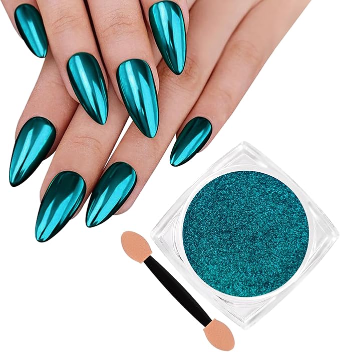 Chrome Nail Powder, Metallic Mirror Effect Holographic Shimmer Glitter Dust Manicure Decoration Nail Art Pigment for DIY Gel Polish Nail Art, Resin Craft, Salon, Gifts - Lake Blue