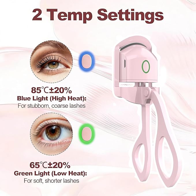 Heated Eyelash Curler for Women - Electric Lash Curler with 10s Fast Heating, Safe Anti-Burn Design, Intelligent Temp Control, Long-Lasting Curls, Portable Makeup Tool (Pink,1PCS)