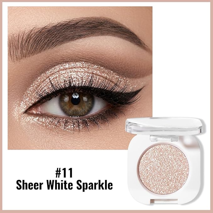 Erinde Sheer White Sparkle Shimmer Single Eyeshadow, Metallic Glow Glitter Cream Eye Shadow, Monochrome Eyeshadow Palette Makeup, Waterproof Sombras para Ojos, Vegan & Cruelty-Free, 11