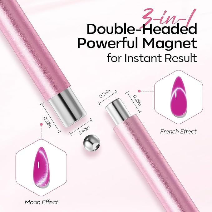 modelones Cat Eye Gel Polish Nail Magnet, 3-in-1 Cat Eye Magnet Pen & Heart-Shaped for Nail Art Tool Cylindrical & Ball &Lightning Circle Cat Eye Magnet for Cateye Gel Polish DIY Salon