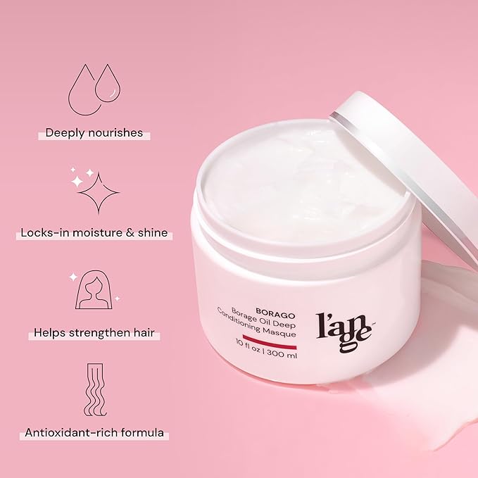 L'ANGE HAIR Borago Deep Conditioning Hair Mask for Damaged Hair | Moisturizing Deep Conditioner Mask | Borage Oil & Keratin Hair Treatment | Soft, Shiny & Frizz-Free | Sulfate & Paraben Free | 10 oz