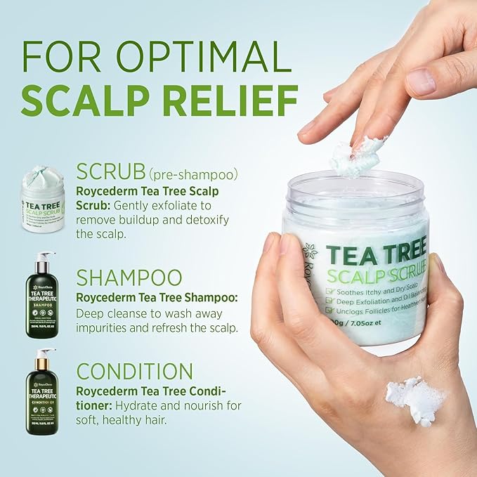 Roycederm Tea Tree Shampoo, Anti-Dandruff Clarifying Scalp Care for Dry, Itchy & Flaky Scalp, Helps Control Dandruff, Flaking & Scaling, For All Hair Types, Paraben Free & Sulfate Free, 2 Pack