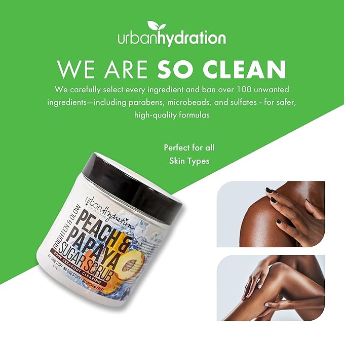 Urban Hydration Peach & Papaya Sugar Body Scrub – Exfoliating Body Scrub for Men and Women, Nourishes Skin, Removes Dead Skin Cells, Helps Reduce Dark Spots & Improve Texture – 8.5 oz