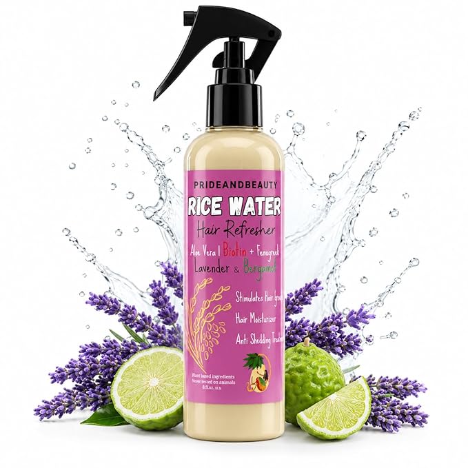 NEW Fermented Rice Water for Hair Growth - Infused with Rosemary, Biotin, Caffeine, Keratin Vegan Non-Greasy Spray Naturally Thicker, Longer, Softer Men & Women (8 OUNCES, Lavender Bergamot)