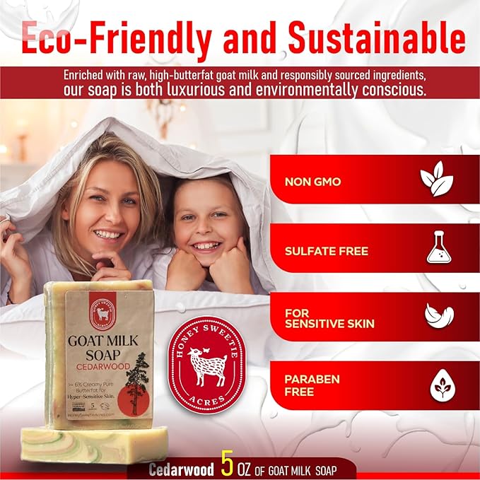 Honey Sweetie Acres Cedarwood Goat Milk Soap - Handmade 5 oz Bar, Made with Natural Ingredients, Moisturizing & Gentle, Made in the USA