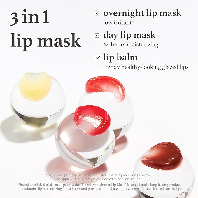 NOONI Vegan Appleberry Lip Mask Overnight – Hydrating Lip Balm & Butter with Shea Butter & Vitamins | Soothing Moisturizer, Softening Treatment for Dry Lips, Gifts For Women, 0.42 oz