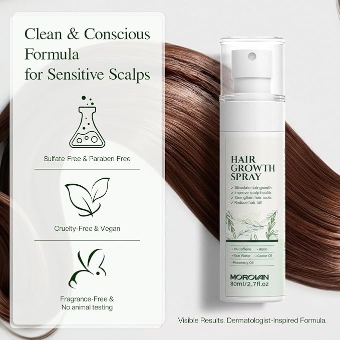 Morovan Hair Growth Spray for Scalp: 30 Days Hair Loss Reduction & Hair Growth with Batana and Castor Oil for Thinning Hair & Damaged Hair & Severe Hair Loss-2.7 fl oz