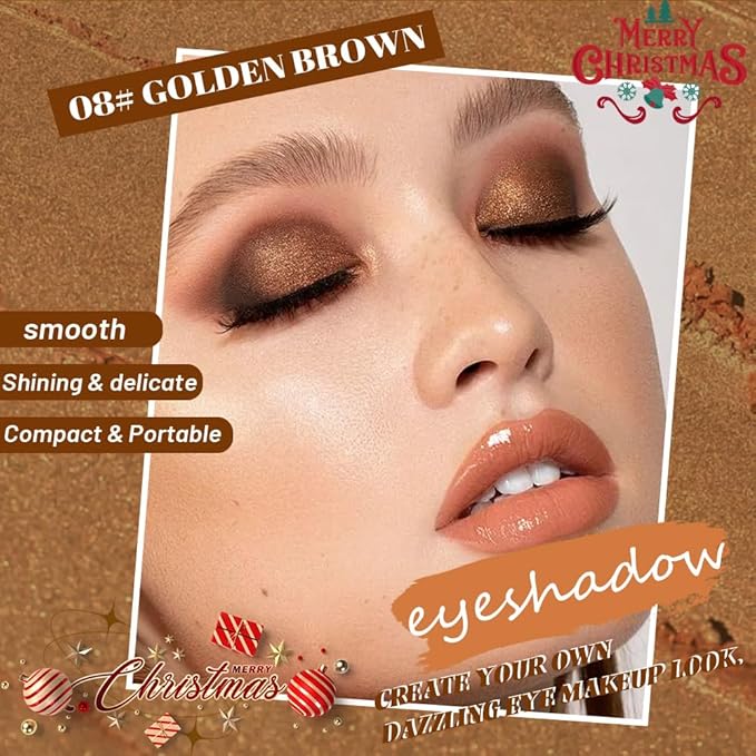 Pressed Single Eyeshadow Makeup,Dark Gold Sparkle Highly Pigmented Monochrome Eye Shadow Palette, Waterproof Neutral Powder, sombras para ojos, Lightweight Blendable, #08