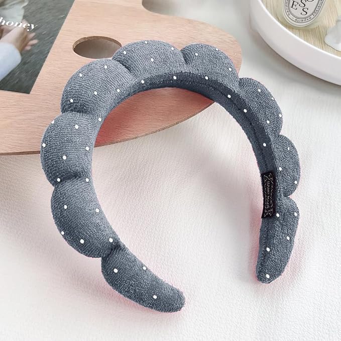 Spa Headbands Puffy Makeup Skincare Headbands for Washing Face or Facial, Terry Cloth Fabric Hairbands for Makeup Removal Shower Skin Treatment(Grey, Rhinestone)