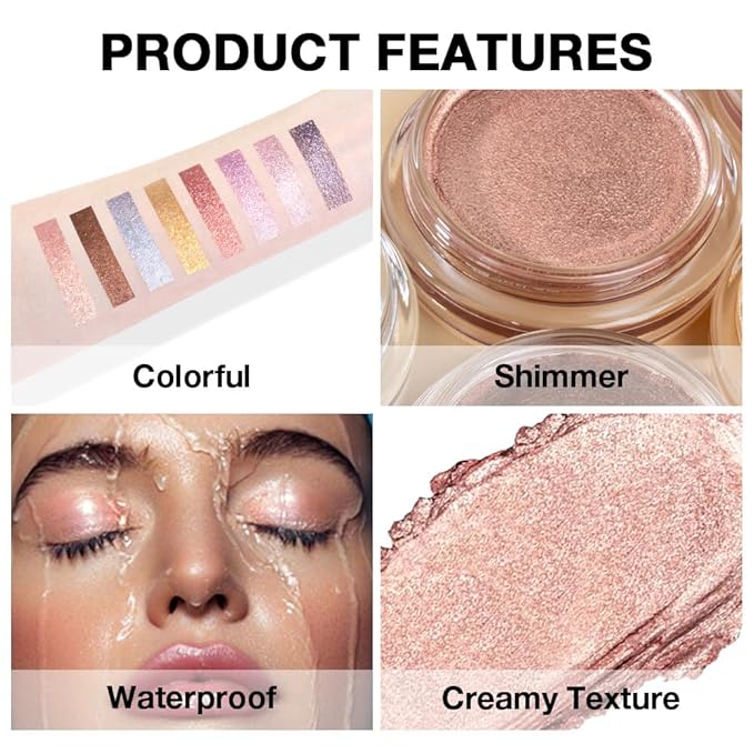 FeiCuiYun Glitter Shimmer Metallic Cream Eyeshadow Palette Makeup, Rose Gold Natural Single Mini Instant Holographic Eyeshadow For Women, Sombras Crema Para Ojos, Talc, Paraben & Cruelty Free