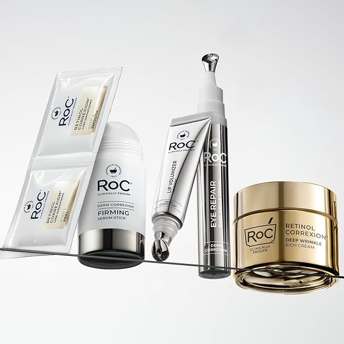 RoC Derm Correxion Retinol Eye Repair Dark Circle Cream Treatment with Niacinamide, Resveratrol, Proxygen for puffy eyes, wrinkles, and crow's feet with Line Smoothing Eye Packette