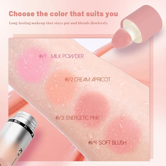 Blush Liquid Makeup Cream Stick, Blendable Cheek Weightless Watercolor Sheer Finish, Soft Peach Face Tint for Mature Skin, Easy Application Beauty Essential (V4 Soft Blush)