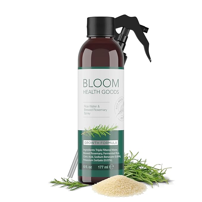 Bloom Health Goods Fermented Rice Water & Organic Rosemary Hair Growth Spray - For Softer, Stronger Hair (6 oz)