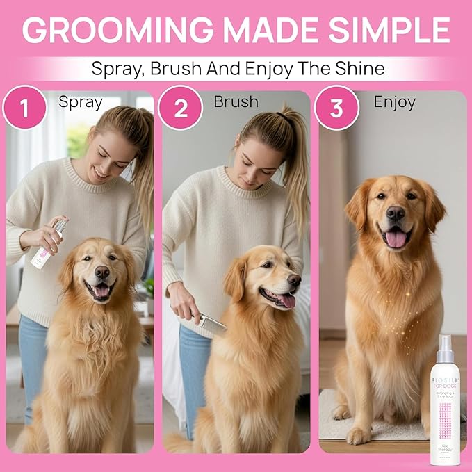 BioSilk for Dogs Silk Therapy Detangling and Shine Protecting Spray, pH Balanced Leave-in Mist with Silk and Vitamins for Dematting, Paraben-Free, All Coats and Breeds, 8 Fl Oz - 6 Pack