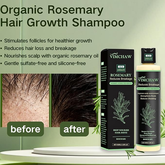 Organic Rosemary Shampoo for Scalp Care - Invigorating Herbal Formula with Mint & Biotin - Strengthening & Volumizing Hair Wash for Thinning Hair, Sulfate-Free (100ml)