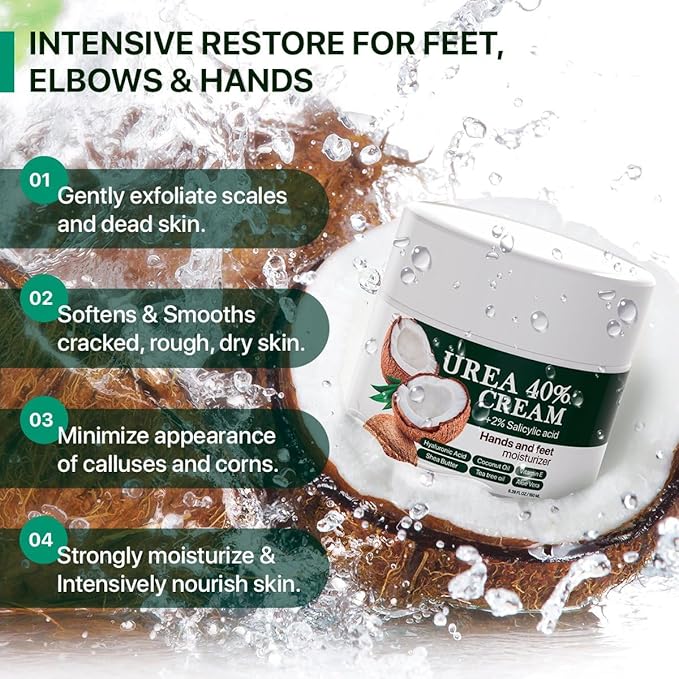 Urea Cream 40 Percent with Salicylic Acid 2% - Maximum Strength Callus Softener - Advanced Hand & Foot Moisturizer for Dry Cracked Heels, Knees, Elbows, Corns & Thick Skin