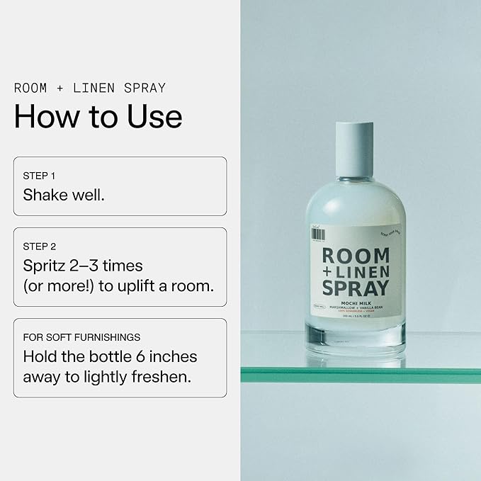 DedCool Room + Linen Spray in Mochi Milk | Natural Fabric & Linen Spray | Non-Toxic, Essential Oil Infused | Freshens Home, Bedding, Couch, Closet & Bathroom | 3.5 fl oz