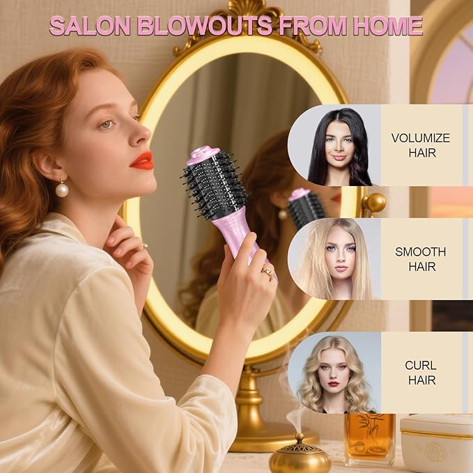 DAN Travel Hair Dryer Brush,Dual Voltage Hair Dryer Brush,Mini Blow Dryer Brush for Home and International Travel, (100V-240V) Auto Dual Voltage&Multi-Function Plug Adapter