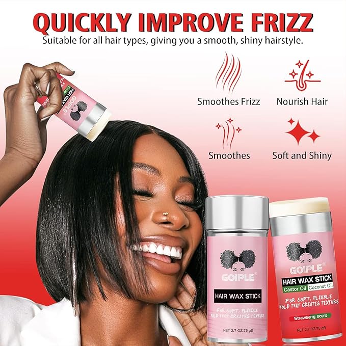 Long-Lasting Hair Pomade and Styling Wax Stick for Black Hair, Wigs, Smoothing & Slick Finish, Edge Frizz Control (2.7 + 2.7 oz)
