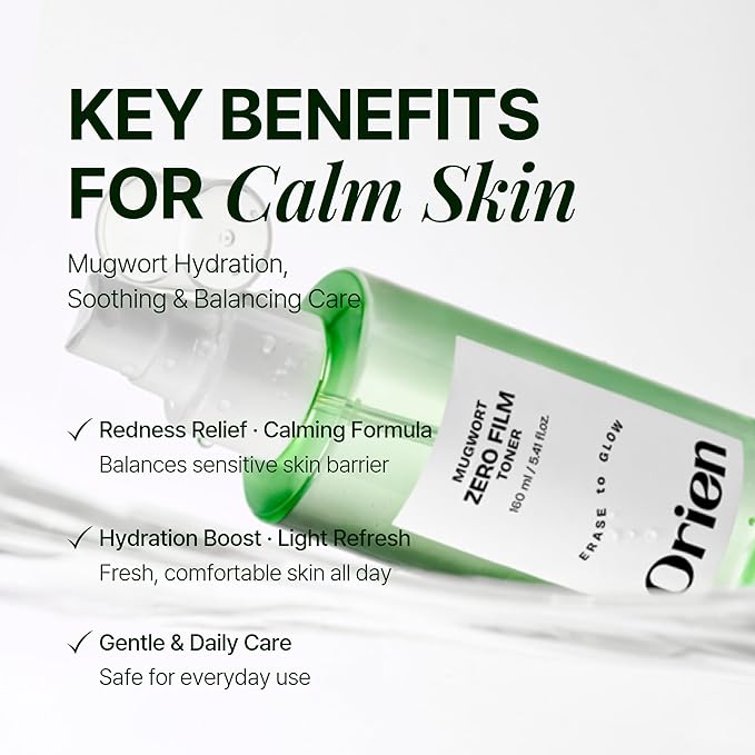 Orien Mugwort Zero Film Toner 5.41 fl.oz. 160ml ㅣpH5.5 Calming, Soothing, Hydrating Spray Toner