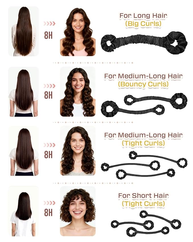 BONNET QUEEN Heatless Hair Curler Set (3Pcs), Heatless Curls Overnight with Satin Hair Rollers for Women, Black (For Short Hair)