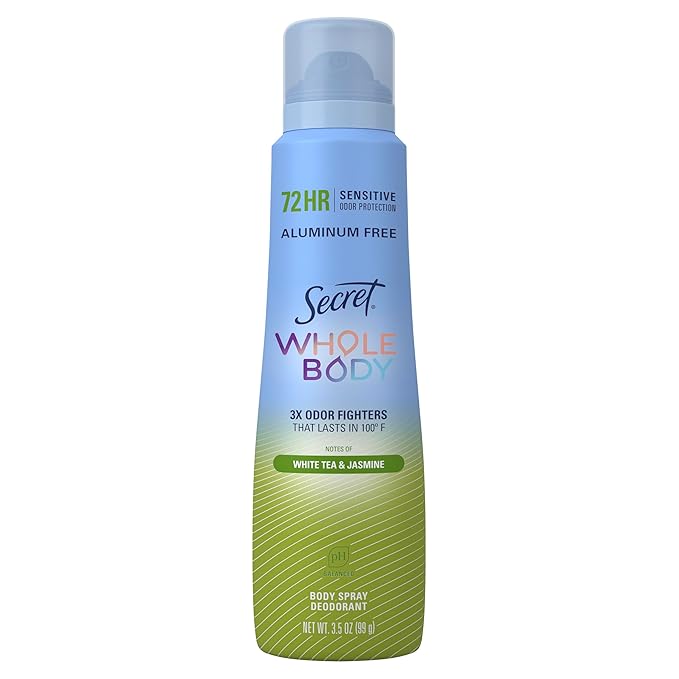 Secret Whole Body Deodorant for Women, Spray White Tea & Jasmine Scent, Aluminum Free Deodorant Spray, 72 HR Odor Protection, 3.5 oz