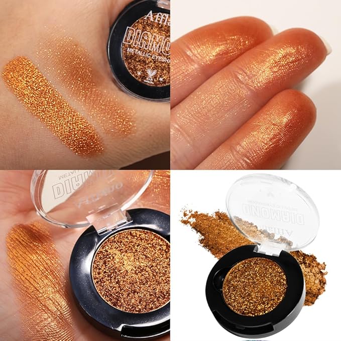 Afflano Sunset Glitter Eyeshadow Palette One-Swipe Coverage, Single Intense Color Sparkle Warm Orange Gold Eyeshadow, Long Lasting Metallic Bronze Eye Shadow for Girl Women Neutral Fall Eye Look, 19H