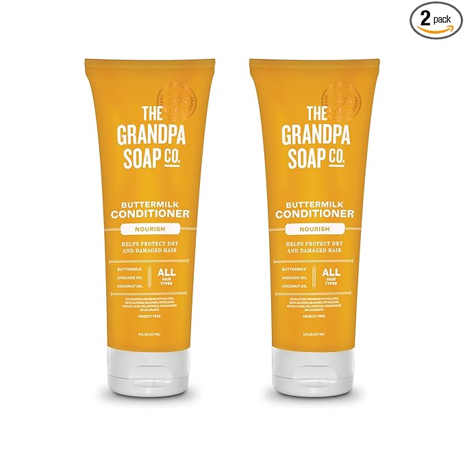 The Grandpa Soap Company Buttermilk Conditioner - Nourishing Formula to Help Strengthen and Hydrate Hair, With Coconut Oil & Silk Protein, Vegan, Sulfates and Parabens Free, 8 Fl Oz, 2 Pack