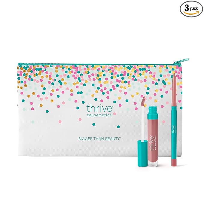 Thrive Causemetics Perfect Pink Pout Lip Gloss & Liner, Mother's Day Makeup Gift Set, Sheer Strength Lip-Plumping Peptide Gloss & Long-Wearing Plumping Lip Liner, Vegan & Cruelty Free, Jo (Pink Mauve)
