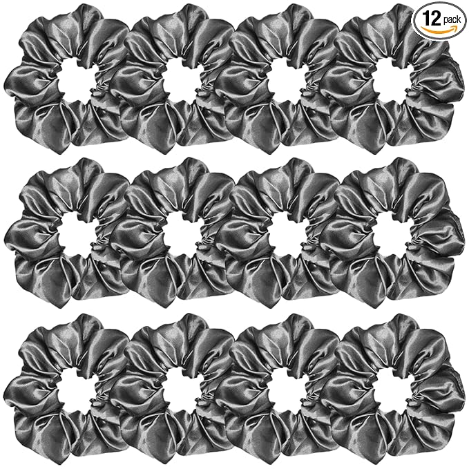 Sufermoe 12 Pcs Satin Silk Hair Scrunchies, Dark Gray (4.5 Inch), Hair Ties for Women and Girls