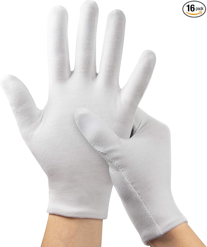 8Pairs (16Pcs) White Gloves for Men and Women, Washable SPA Moisturizing Cotton Gloves for Dry Hands Eczema Work Inspection Service Performance
