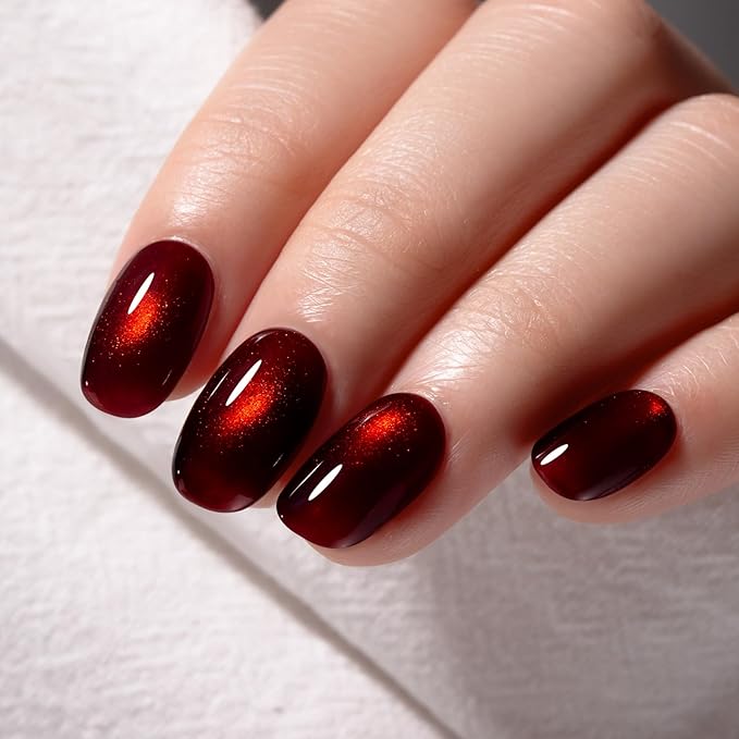MAYCHAO 15ML Dark Cherry Red Cat Eye Gel Nail Polish 1Pc Cherry Bomb Cat Eye Gel Polish Soak off Holographic Magnetic Nail Polish for Nail Art Manicure Salon DIY at Home, 0.5 OZ