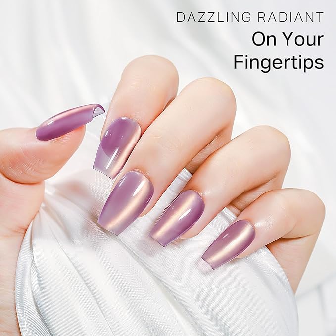 MIZHSE Cat Eye Gel Nail Polish, 8 Colors Pink Magnetic Gel Polish Set with Magnet Stick, Ceramics Effect Translucent Cats Eye Nails Soak Off Nail Art Manicure Home DIY Gift for Women