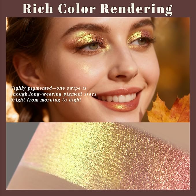 Noerrors Duochrome Yellow Green Glitter Eyeshadow Palette, Holographic Multichrome Creamy Shimmer Eye Shadow, Color Shift Diamond Sparkle Inner Corner Eye Highlighter Fairy Makeup for Party Concert#08