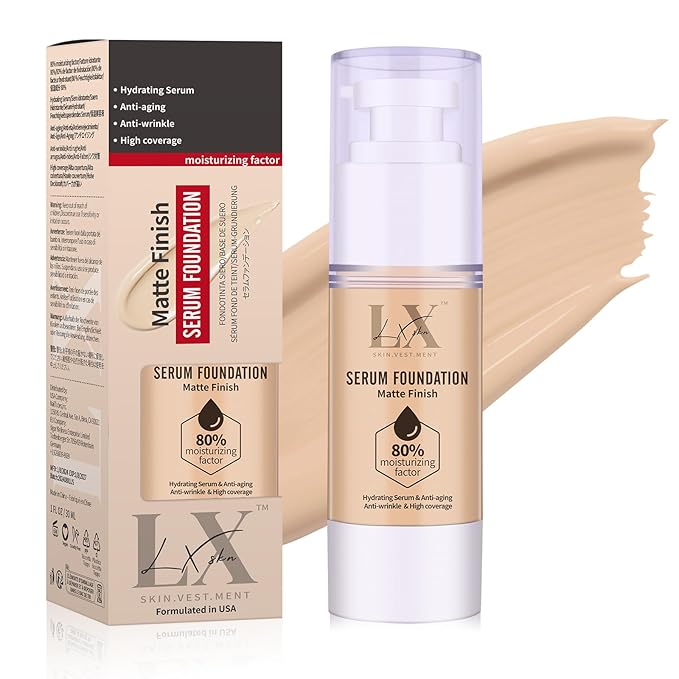 Moisturizing Foundation with 1% Hyaluronic acid, Deep Hydration & High Coverage Serum Foundation for A Smooth & Satin Finish, 201 Medium