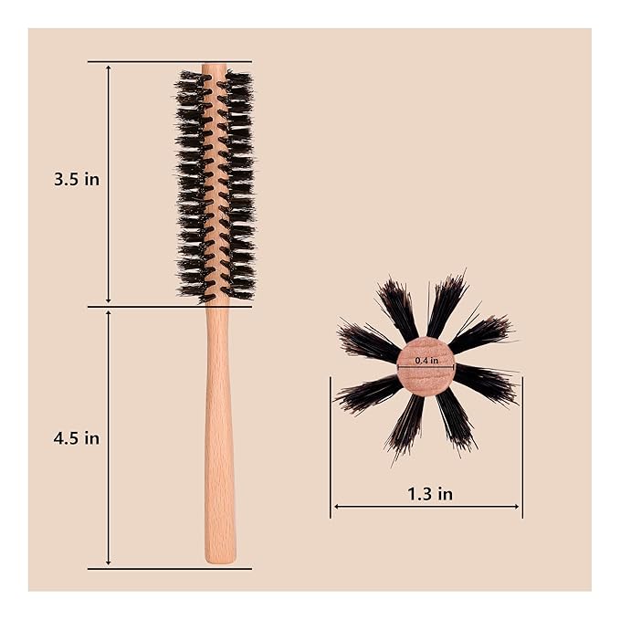 PERFEHAIR Small Round Brush - Boar Bristle for Short Hair, Portable & Effective for Fine, Thinning Hair & Beard Styling
