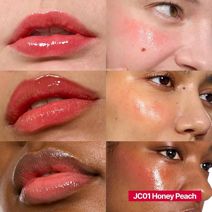 fwee Glowy Jelly Pot + Keychain SET | Dewy Jelly Lip & Blush Color, Tinted Glow Jelly Balm, Dewy Buildable Finish – Honey Peach (Vivid Coral) | 0.14 oz