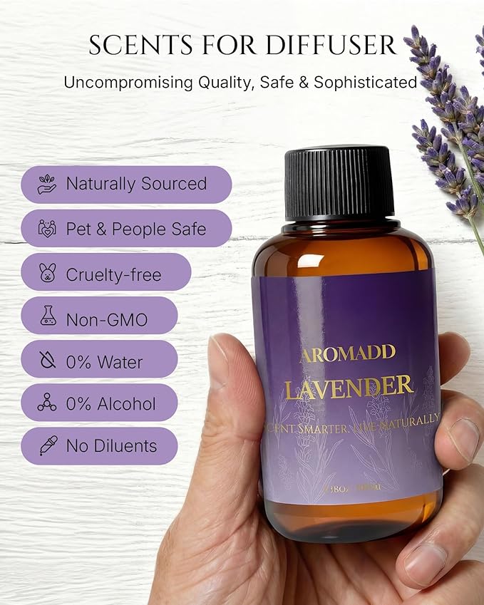 Aromadd Aromadd Lavender Diffuser Oil Inspired by Luxury Hotel Scent, Essential Oils for Waterless Diffuser, Pure Soothing Lavender Aroma, Long-Lasting & Natural Home Fragrance - 3.38 fl oz (100 mL)