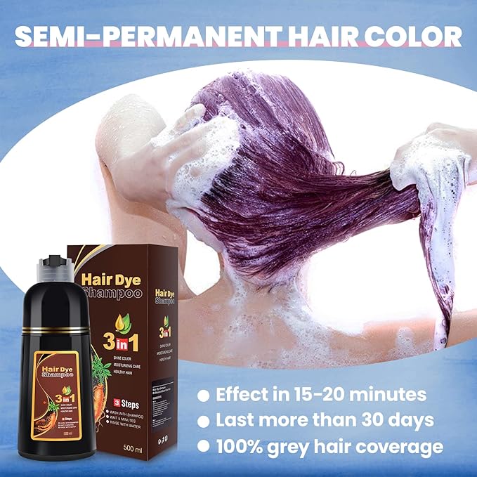 IIIMEIDU Dark Burgundy Hair Dye Shampoo 3 in 1 for Grey Coverage, Herbal Ingredients Shampoo Hair Dye for Women Men 500ml