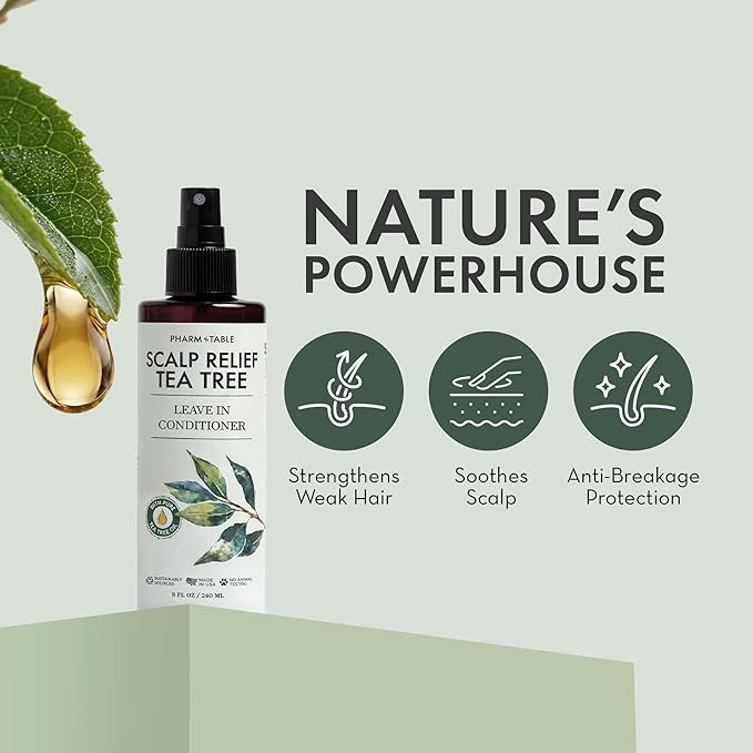Leave In Conditioner Spray – Tea Tree Scalp Treatment (2 Pack) – Anti-Dandruff, Dry & Itchy Scalp Relief, Hydrating Formula for Psoriasis Care – Detangles & Nourishes Hair