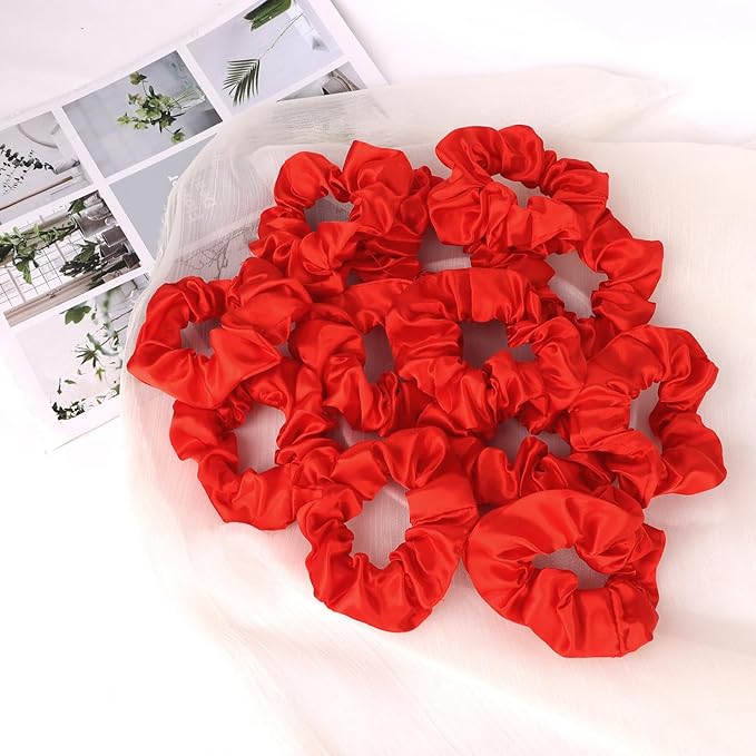 Silk Satin Scrunchies for Women Girls 12 PCS Red Hair Scrunchies Silk Satin Hair Ties for Thick Hair Bulk Hair Ties Hair Accessories