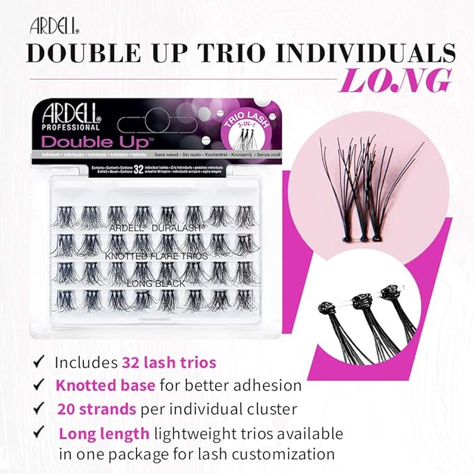 Ardell Double Up Trio Individual Lashes, Long Black - DIY Lash Clusters, Cluster Eyelash Extensions, Customizable Lash Extension, 4 Pack